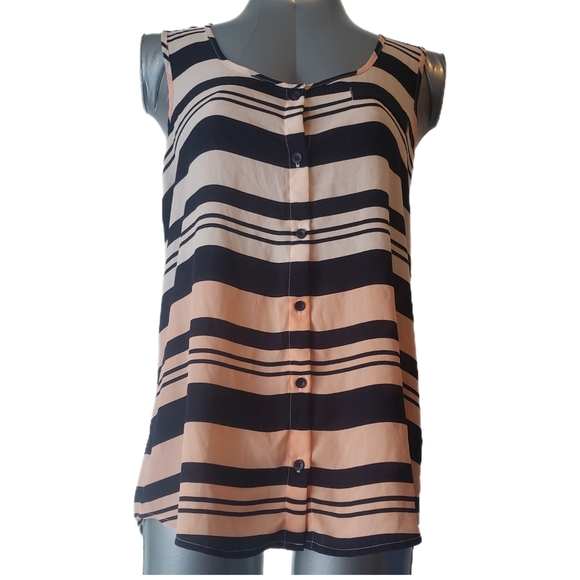 Striped Sleeveless Top - Navy and Peach Size M - Picture 1 of 4